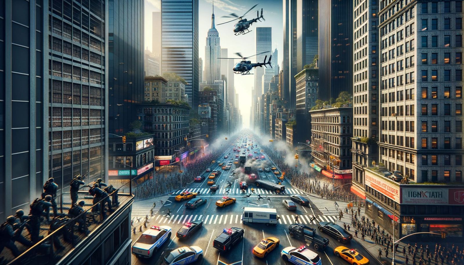 High-Resolution Cityscape: Police Chase from Above