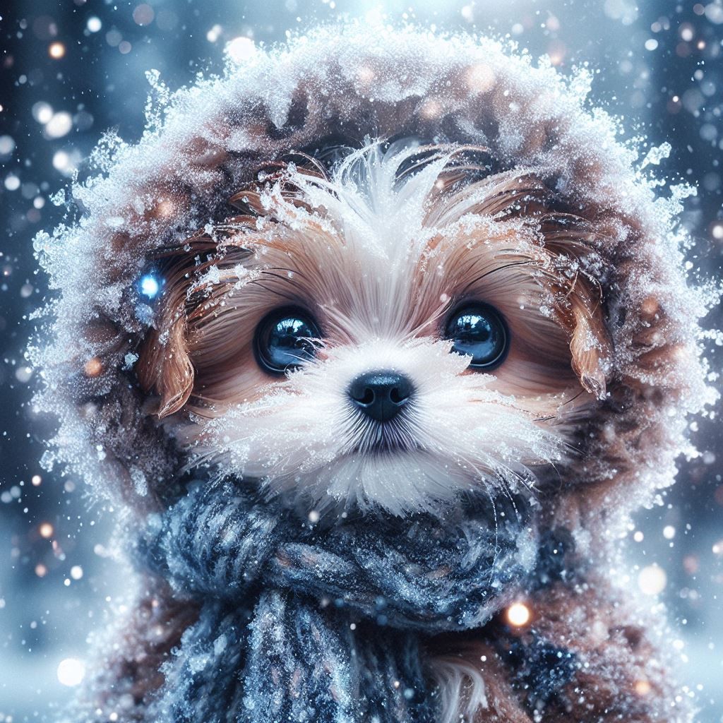 Kleiner frierender Hund im Schnee