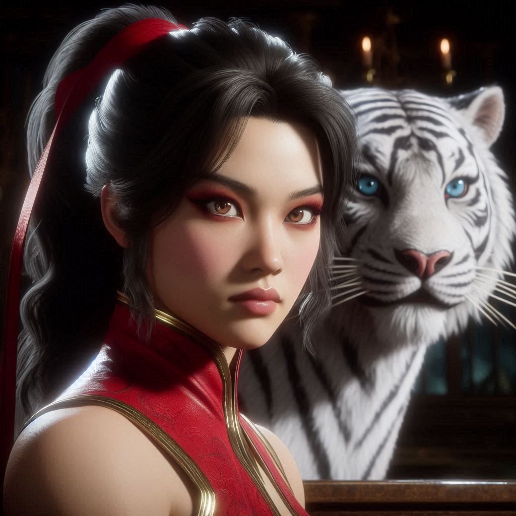 Katwoman Kitana with a pet tiger