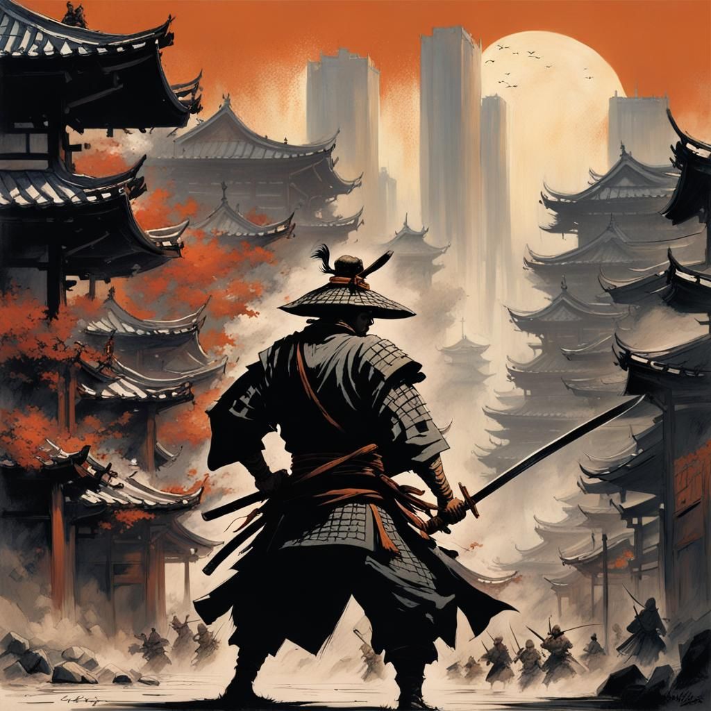 Craft an illustration in the style of Frank Frazetta depicting Japanese ...