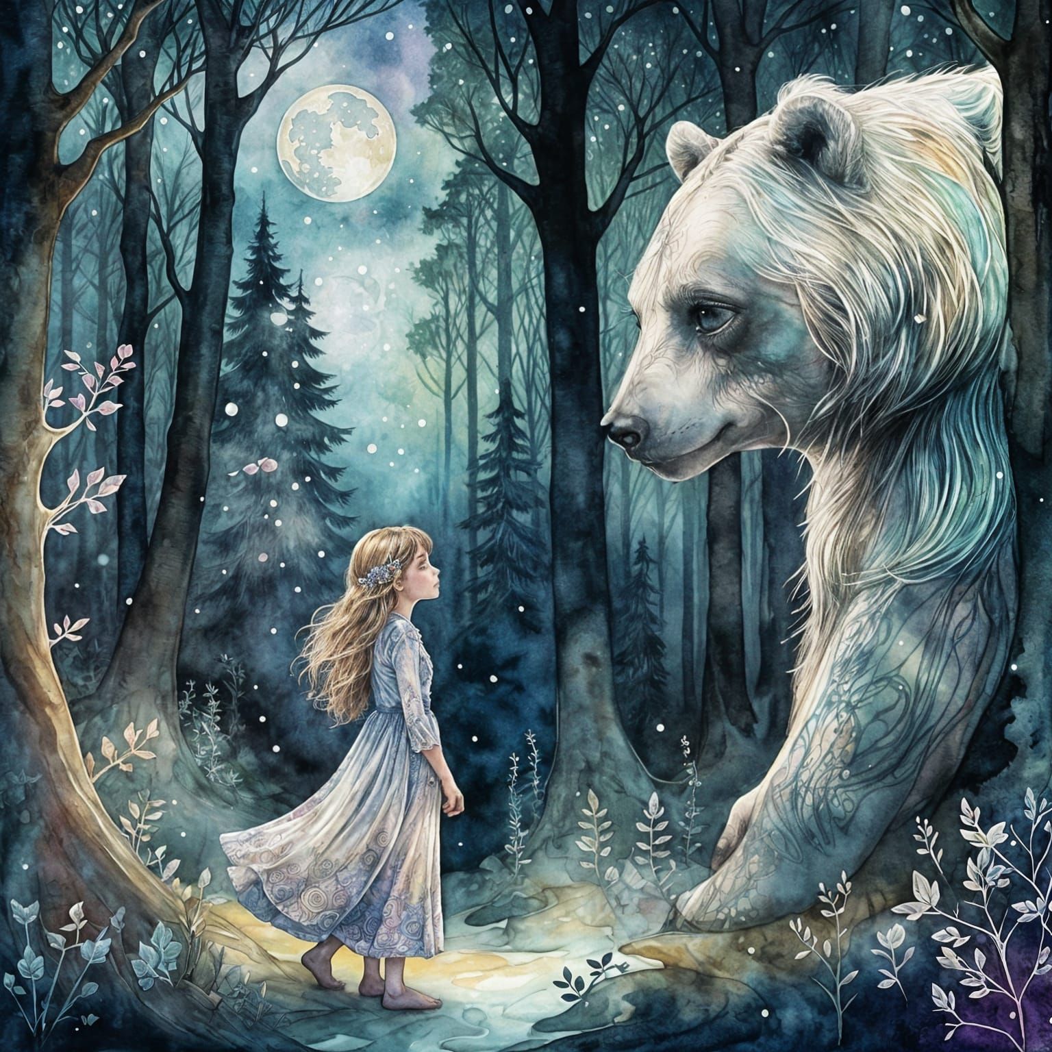 Highly detailed watercolor illustration ;alcohol ink, opalescent mother of pearl fractal; wave function; ...  by @Jano