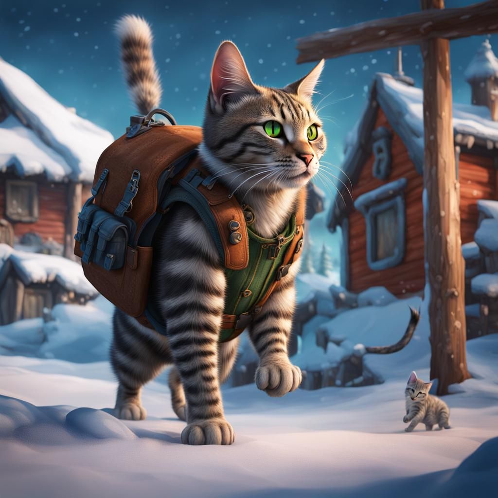 An adult cat whit a little cat in his marsupial pouch like a...