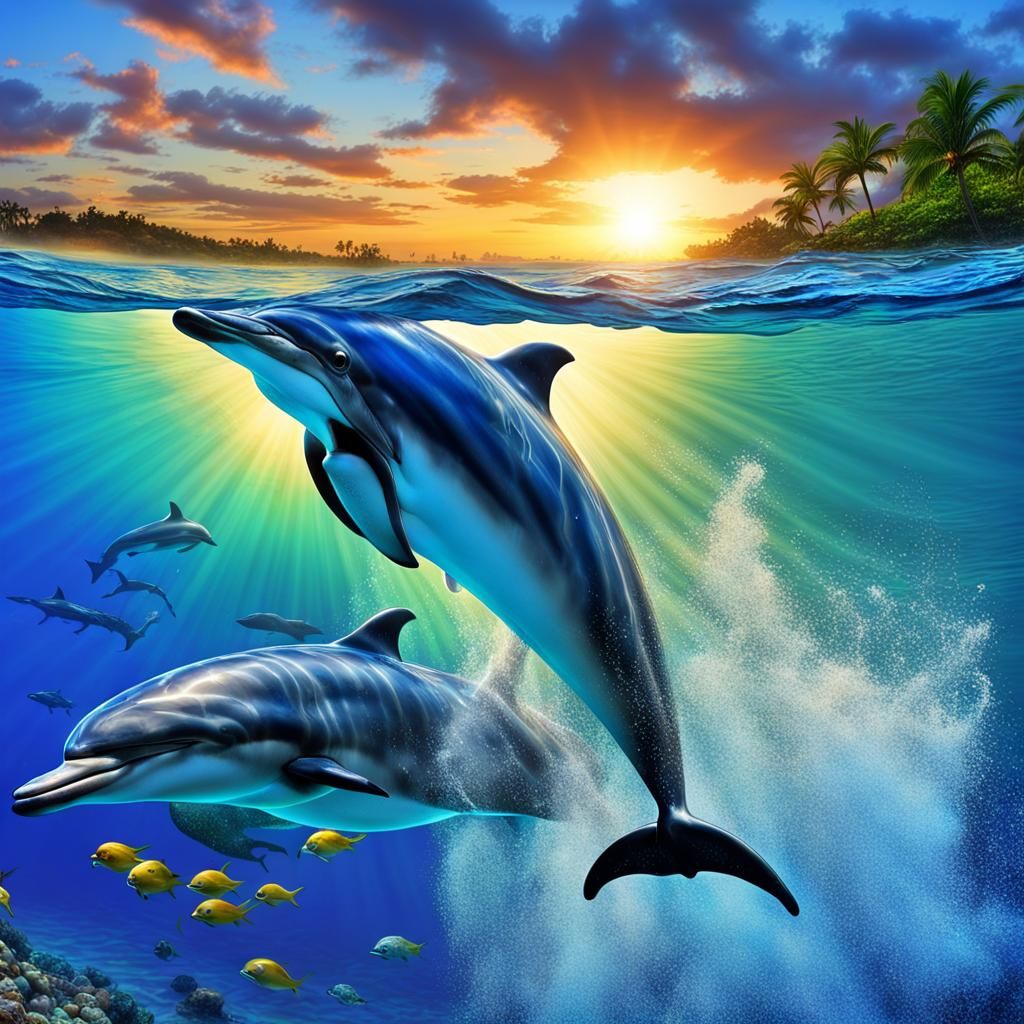 4k, HDR, vibrant colors, and super detailed dolphin swimming by ...