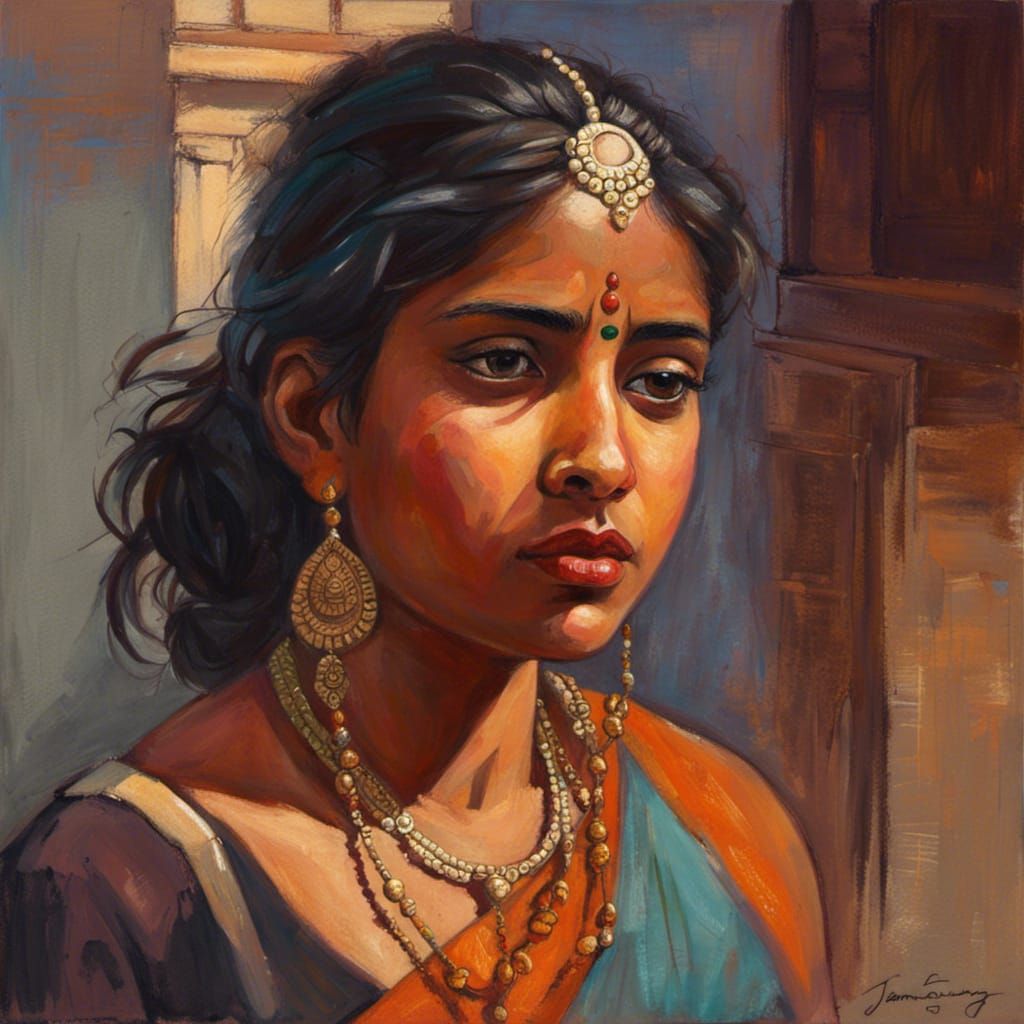 An illustration of a thoughtful girl, inspired from South Indian ...