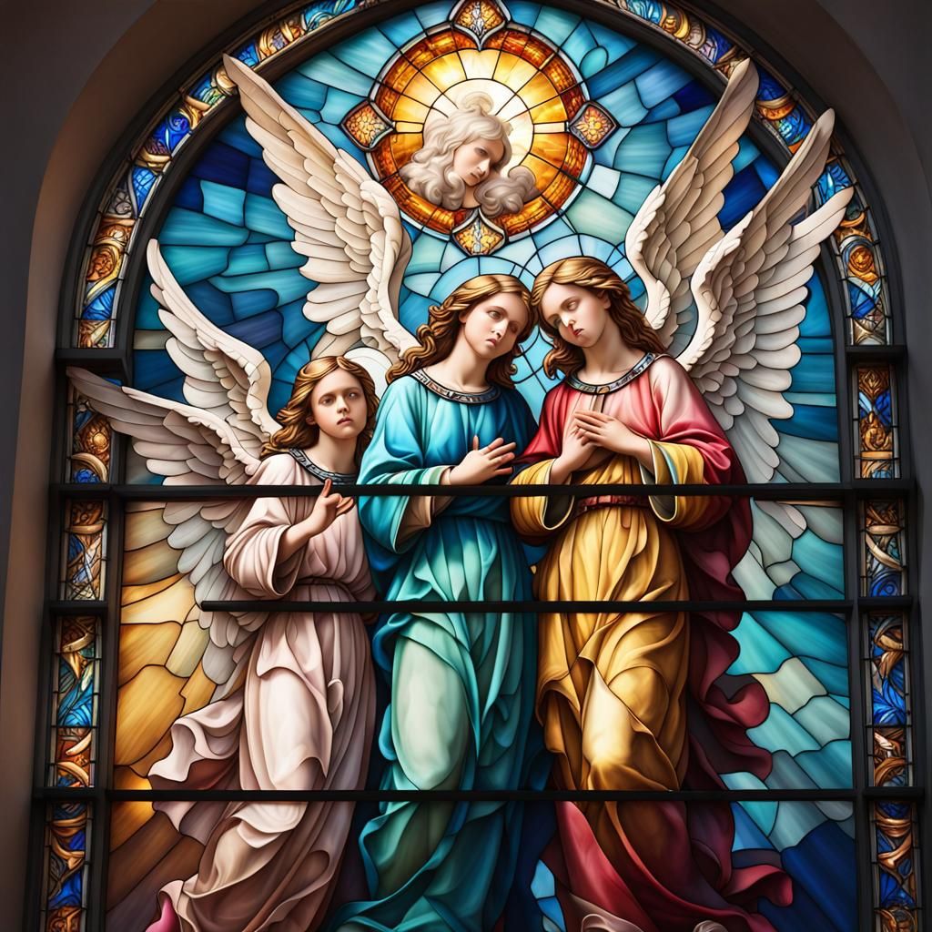 Beautiful stain glass church window with angels - AI Generated Artwork ...