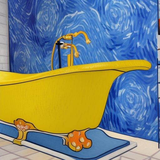 a yellow submarine in a bathtub in the bathroom 8k resolutio...