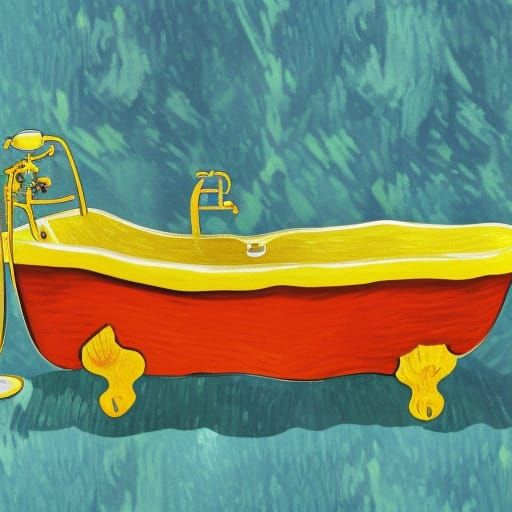 a yellow submarine in a bathtub in the bathroom 8k resolutio...