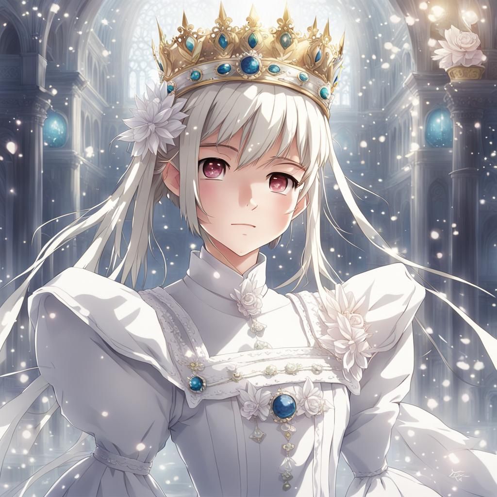 Anime Girl with White Crown and Dress