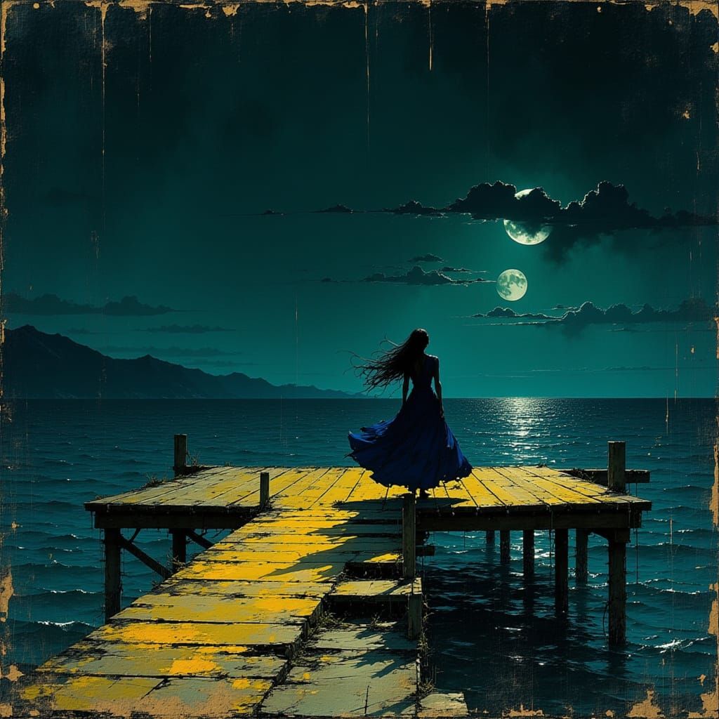 Mysterious Woman by the Dark Waters in Impasto Style