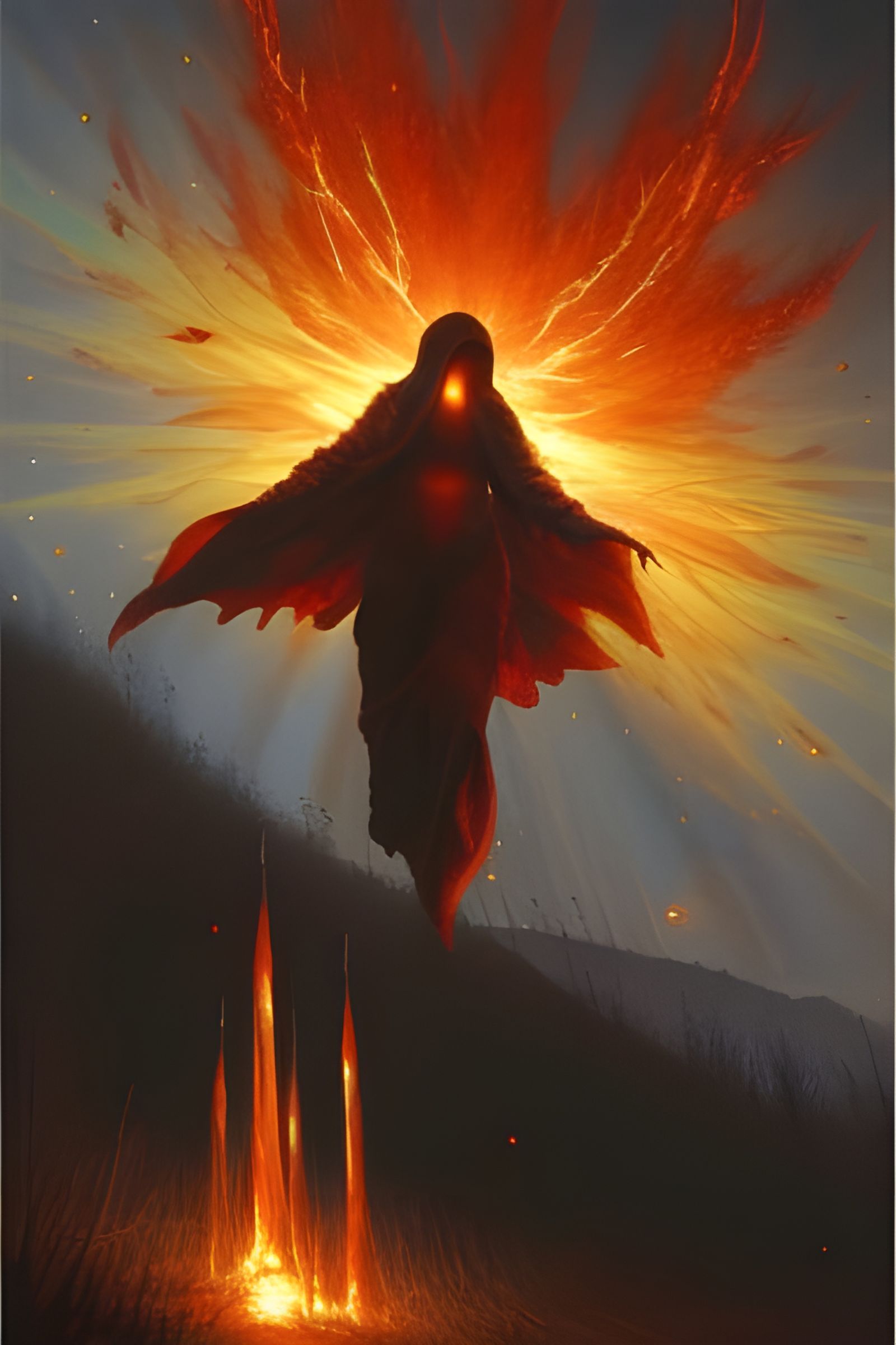 Burning Starry Meadow: Epic Digital Art