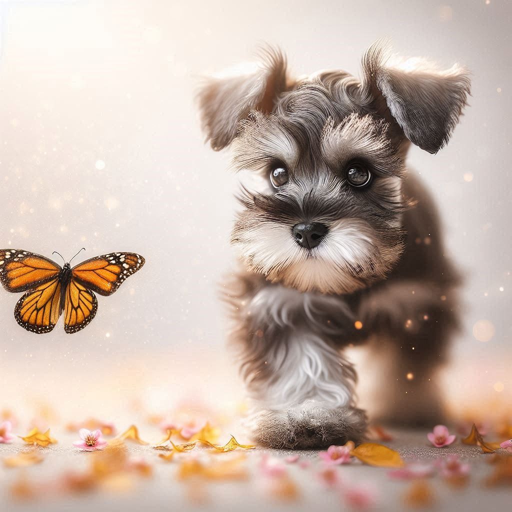 Zwergschnauzer und Schmetterling