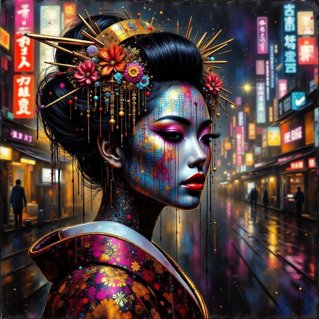 Cyberpunk geisha  by @KiwiJellyBean