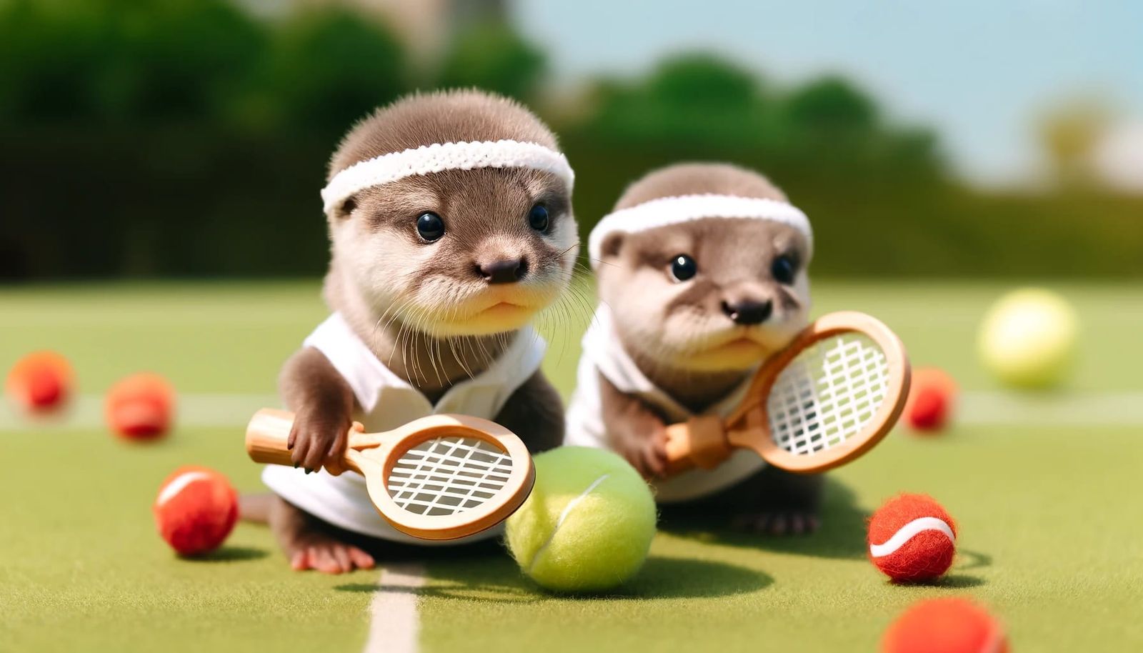 baby otter tennis in action
