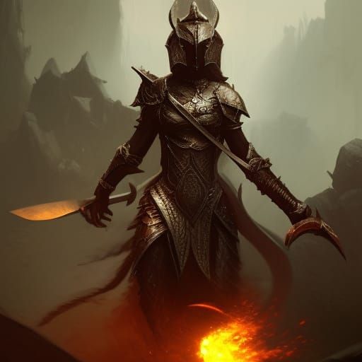 dragonborn female with scimitar and shield