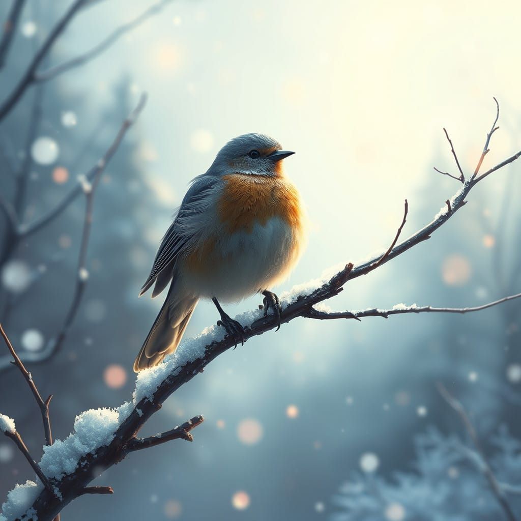 a bird that is sitting on a branch in the snow  by @Veils