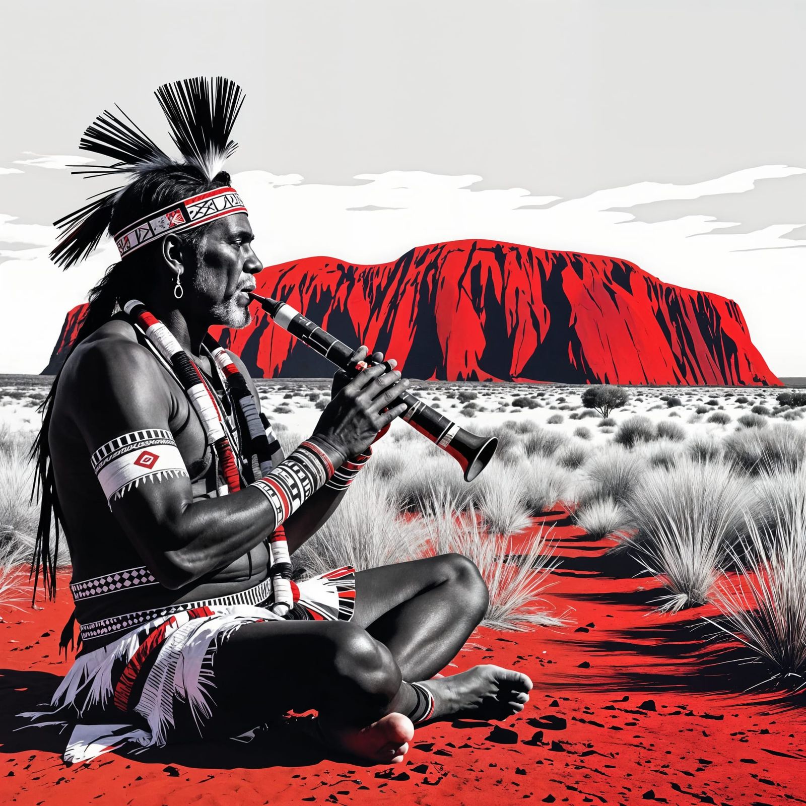 A black and white and red glitch art of Aboriginal Australian - 7 likes  by @AntonioF