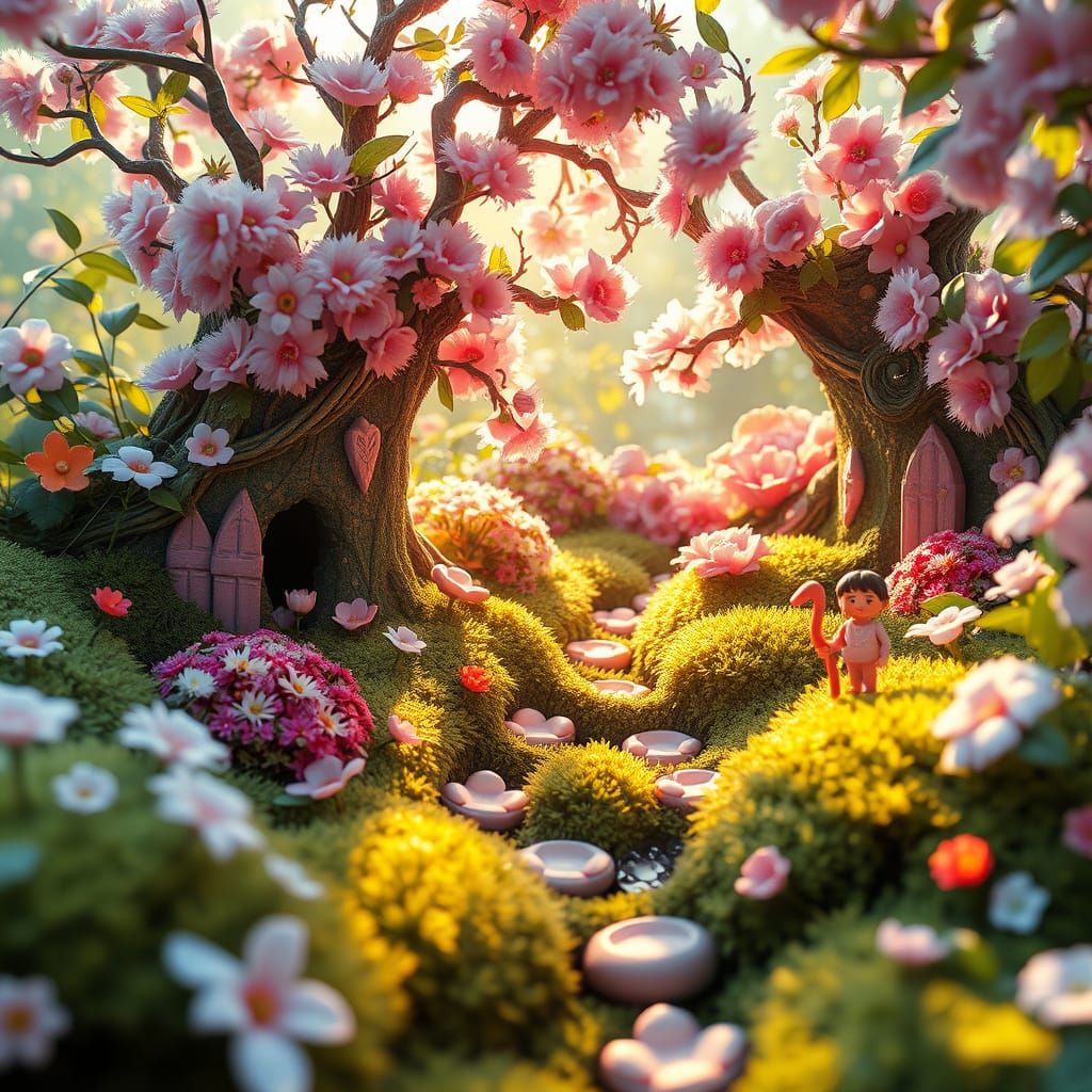 Surreal Miniature Wonderland Garden in Vibrant Pastel Colors