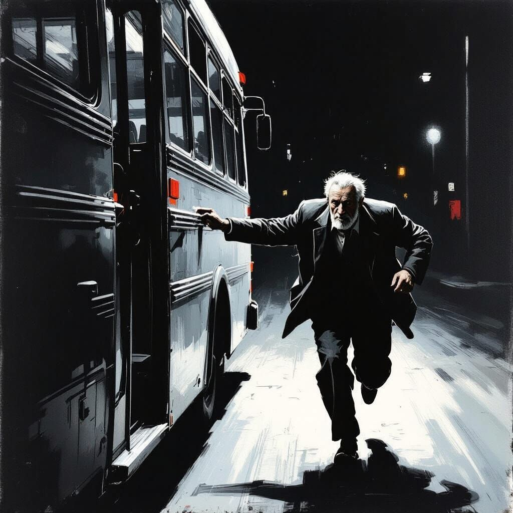 Elderly Man Misses Bus in Dramatic Neo-Noir Scene