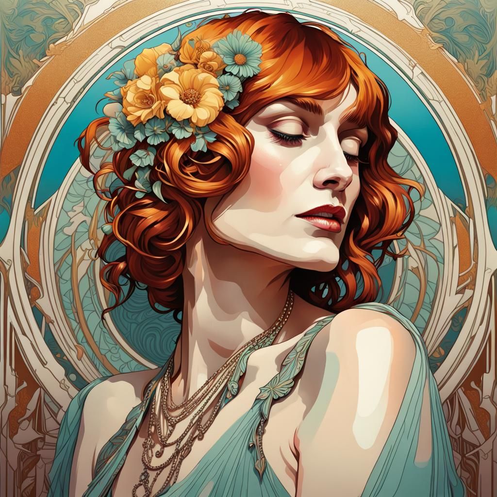 Florence Welch art deco style. Mucha style. Highly detailed - AI ...