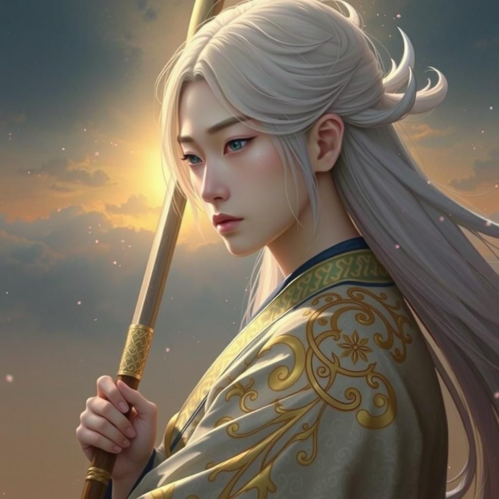 Izanagi, Japanese Deity of Creation in Ukiyo-e Style