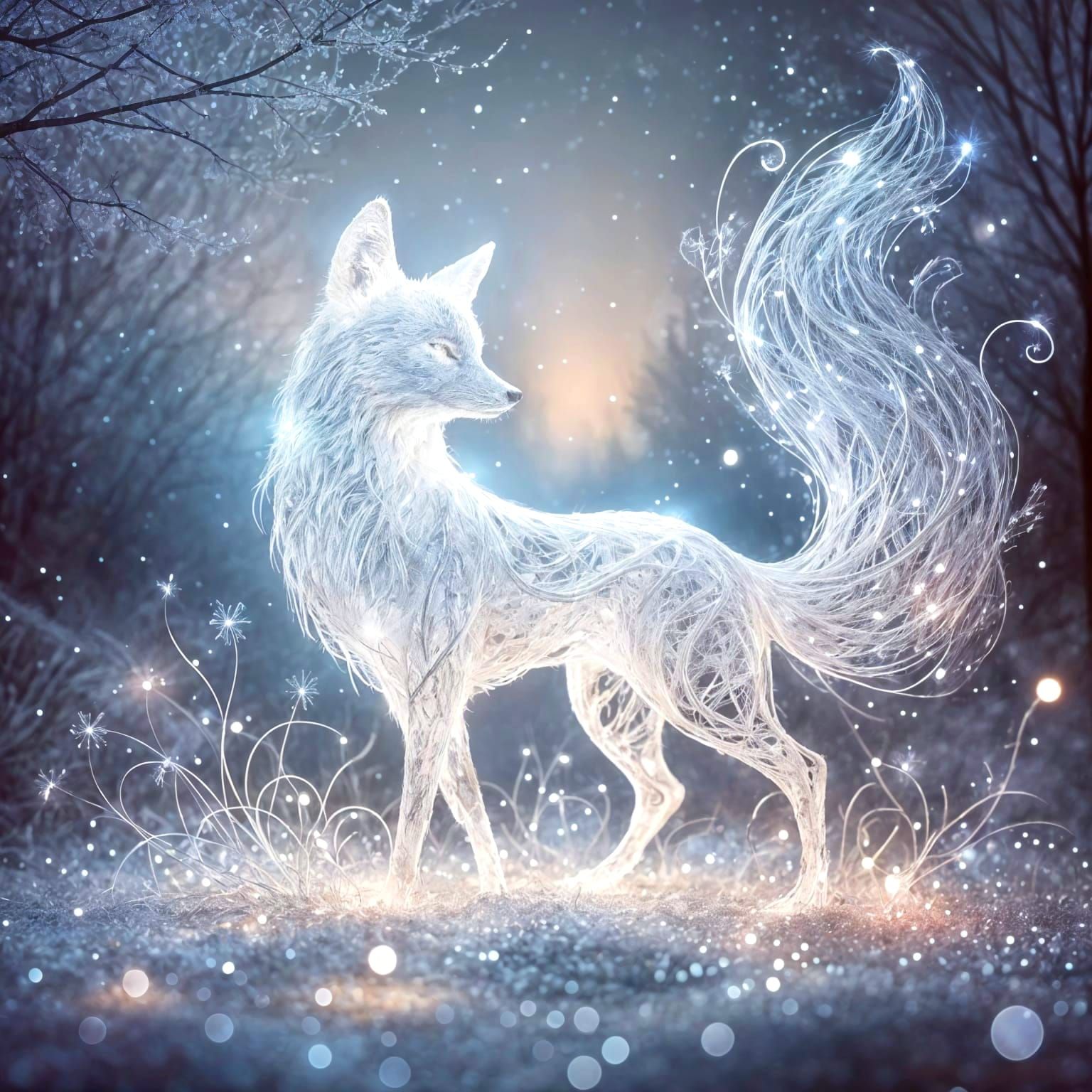 An ethereal white fox