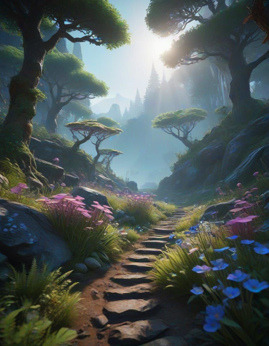 Surreal Iridescent Fantasy World in Ethereal Light