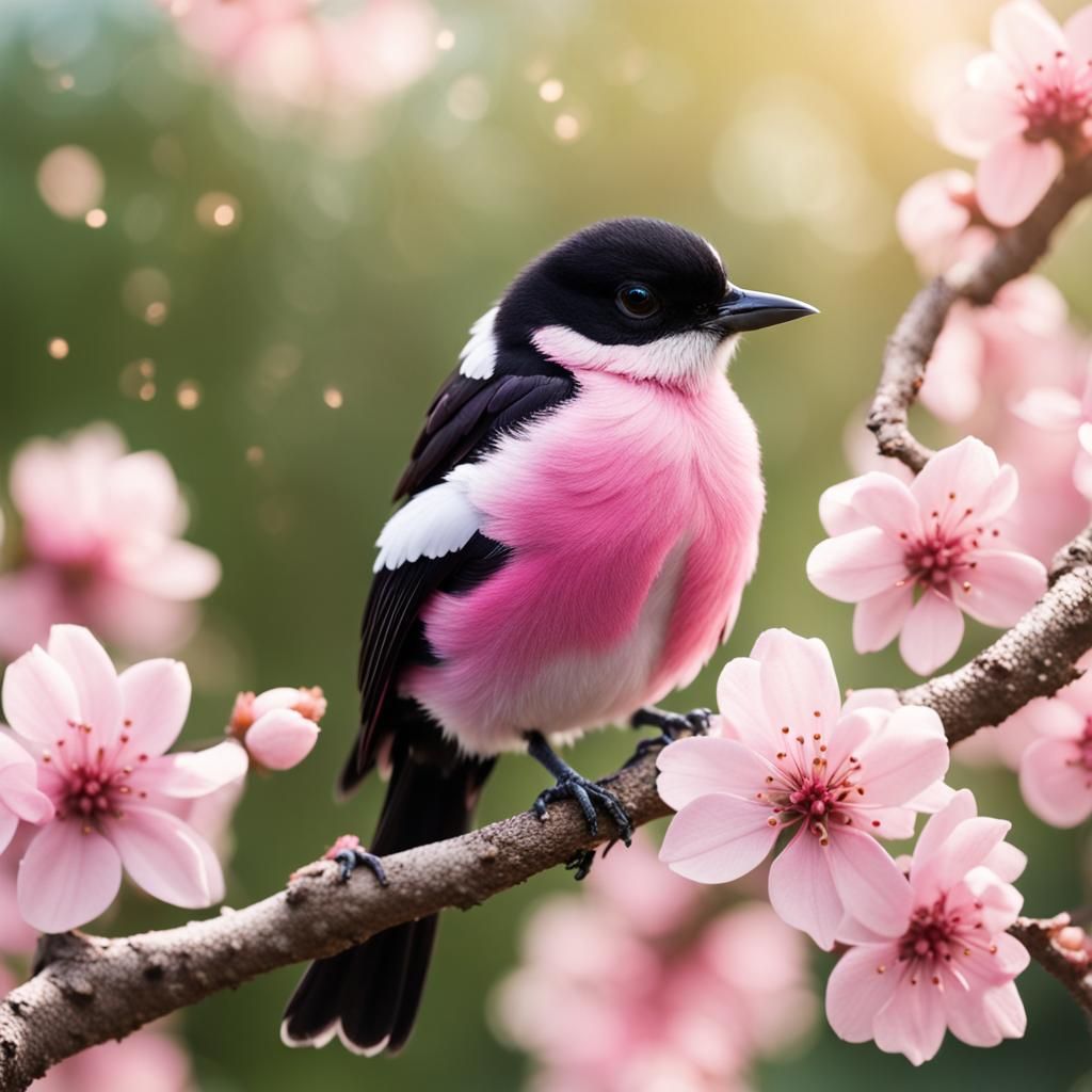 Cute pink  black white Bird ...
