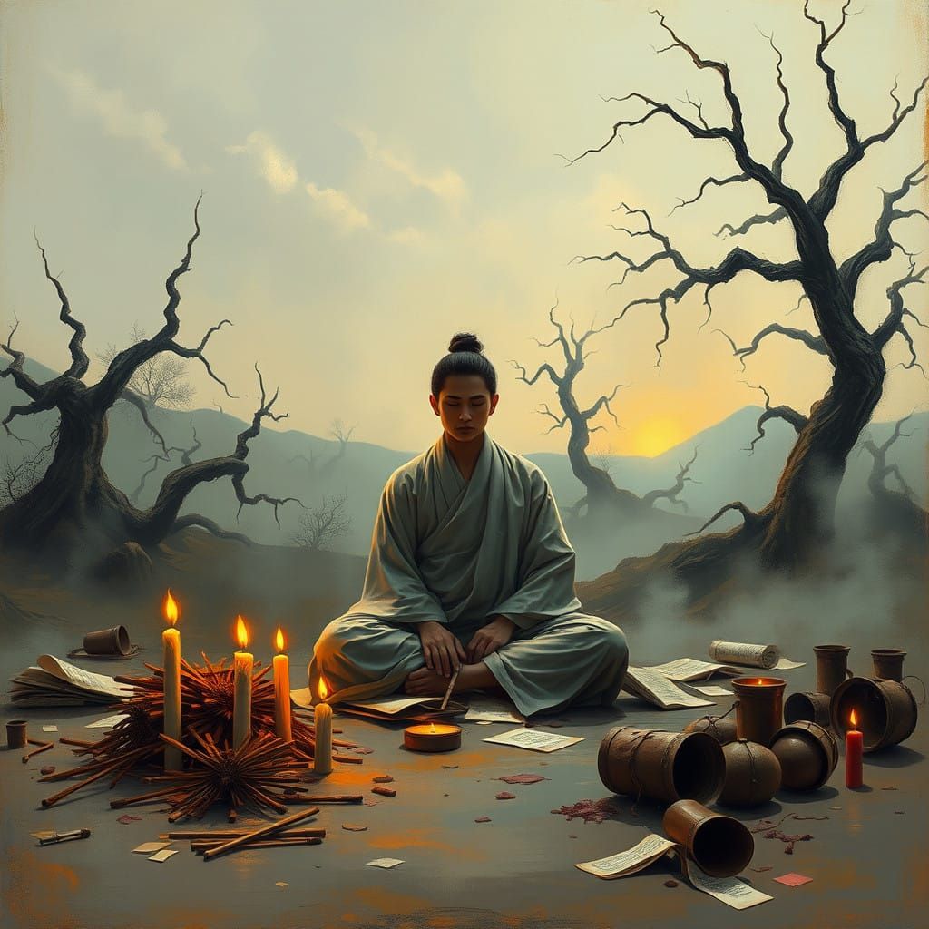 Contemplative Figure in a Haunted Landscape