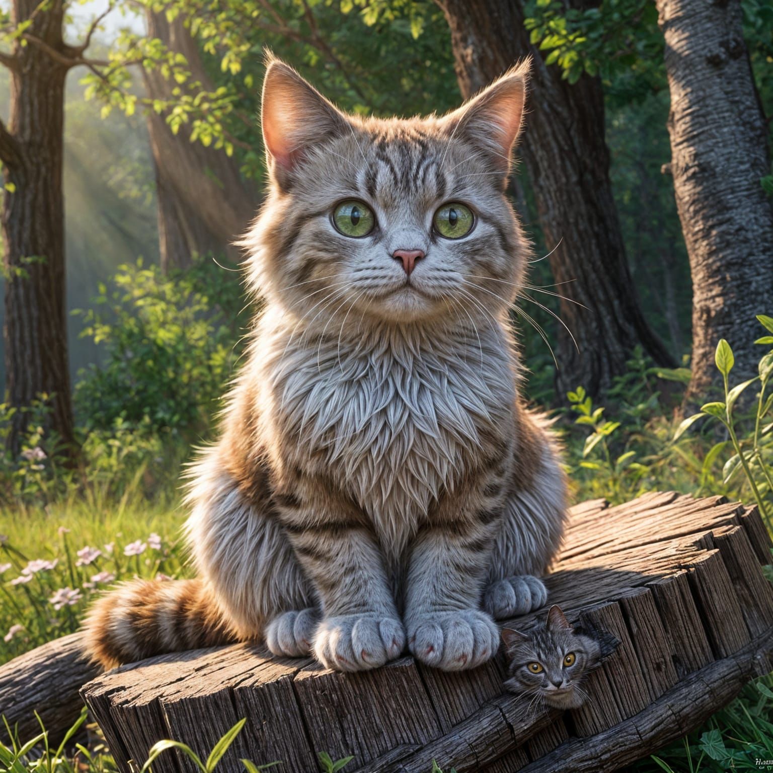Whimsical Gingham Cat in Vibrant 3D Art