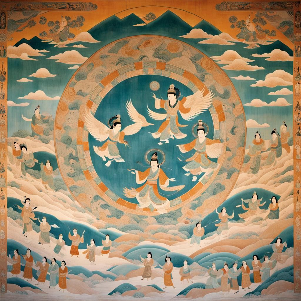 Dunhuang Murals Style: Flying Deities Ascending to Heaven