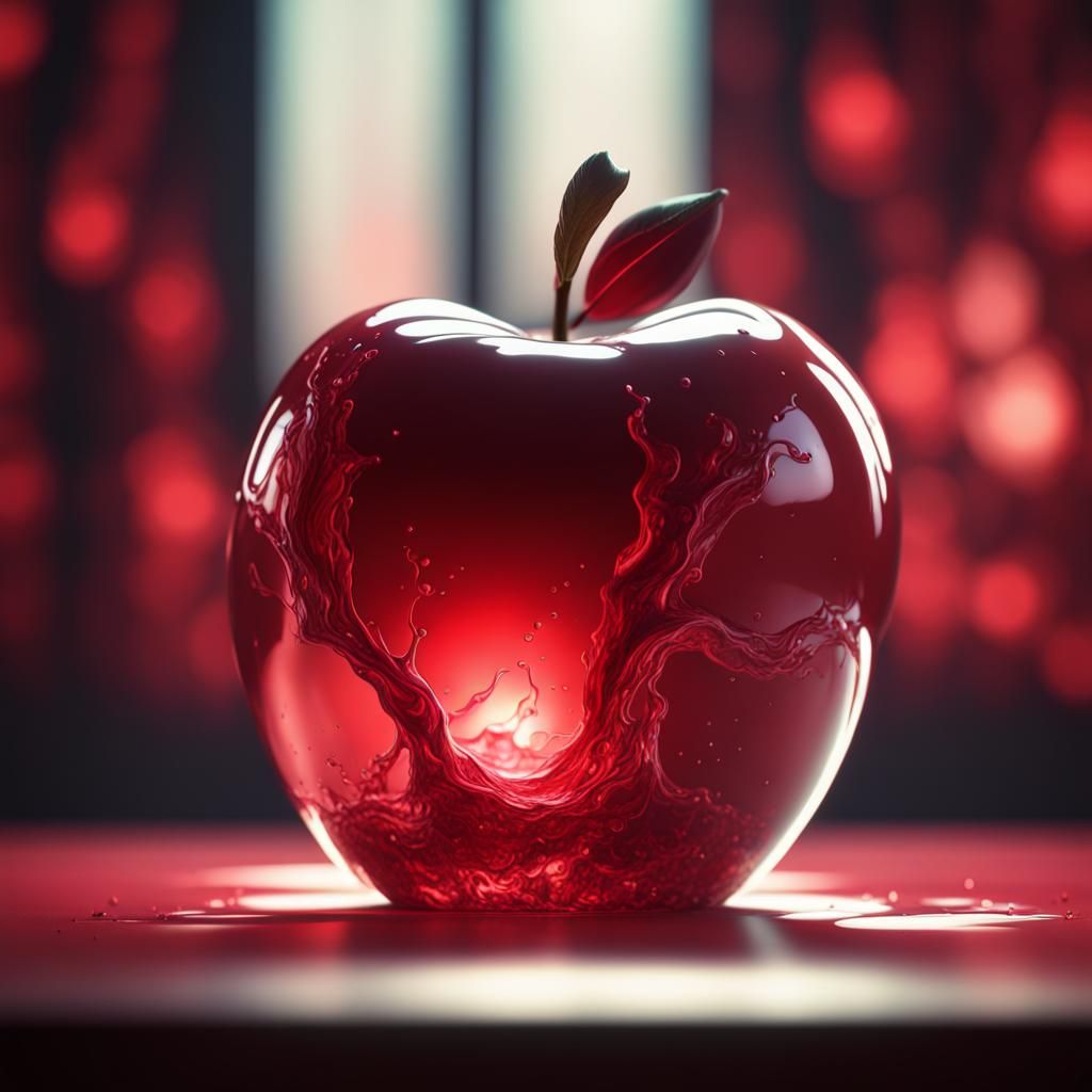 Red glass glowing apple