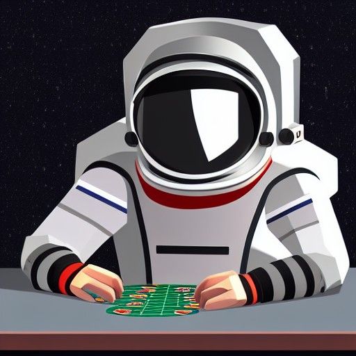 Astronaut playing poker on a spaceship, poly art style,