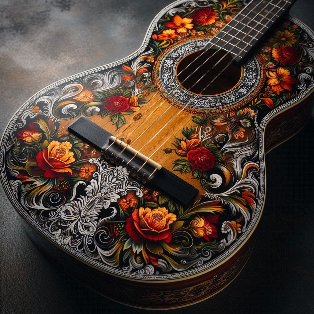 Winner of a Community Music Challenge and "The Ever Changing Theme Challenge" - A Spanish Guitar with Floral Artwork