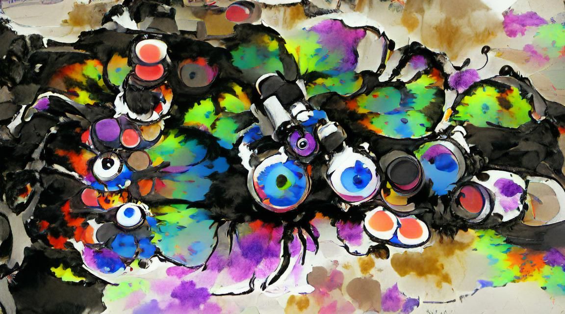 Colorful eyeballs superflat ink blot