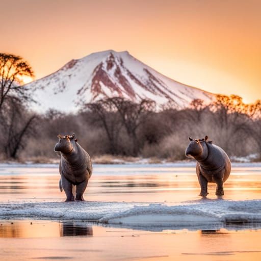 hippos dancing on a frozen pond