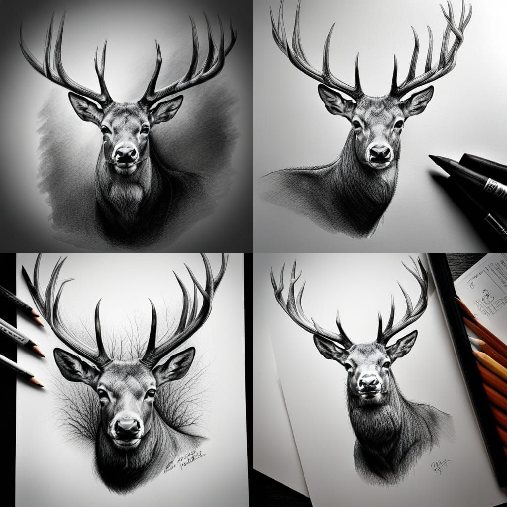 A pencil sketch detailed Head of a Deer.