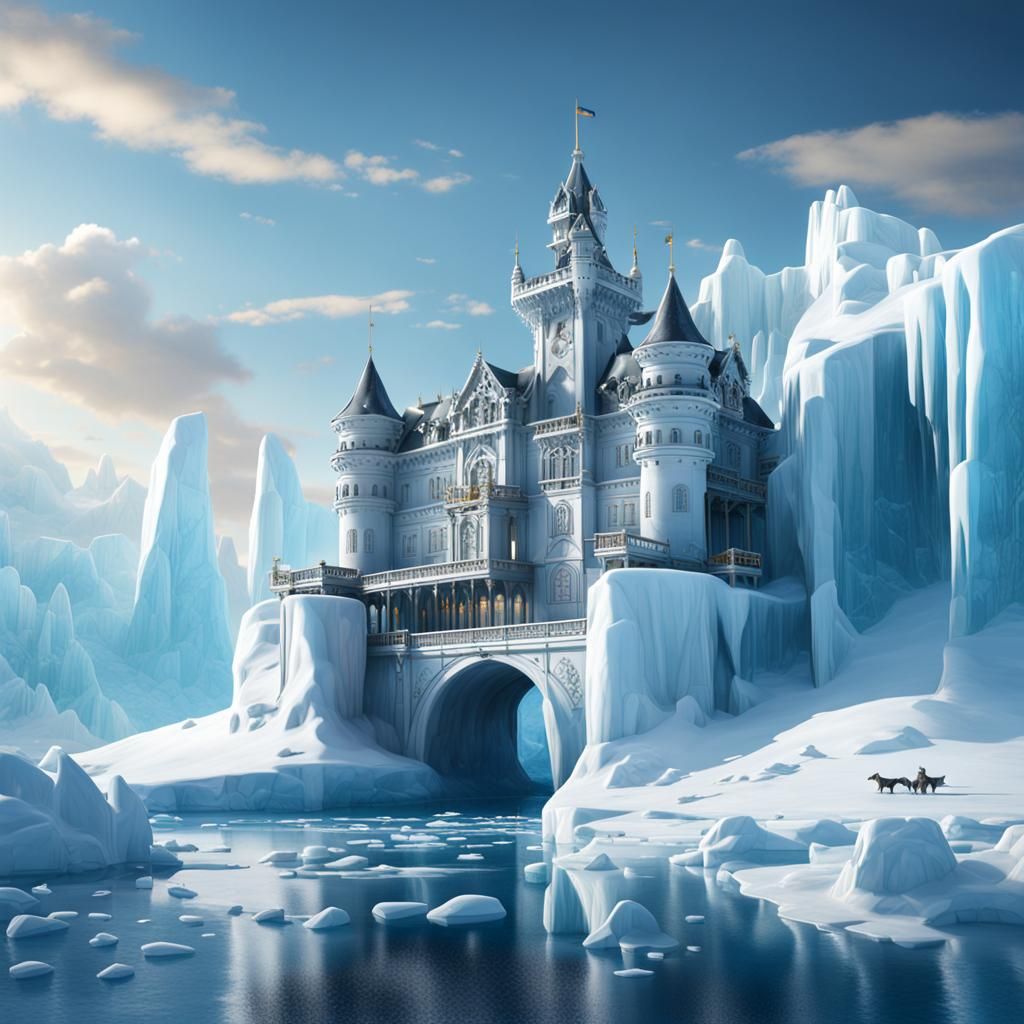 Majestic castle made of ice in Antarctica and snow with pola...