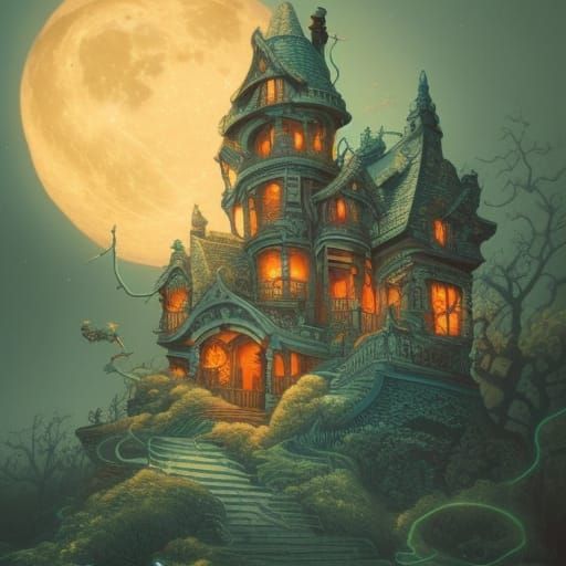 Moonlit Country House - AI Generated Artwork - NightCafe Creator