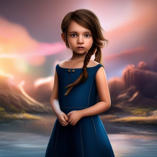 A six year old daughter with dark brown hair and light brown...