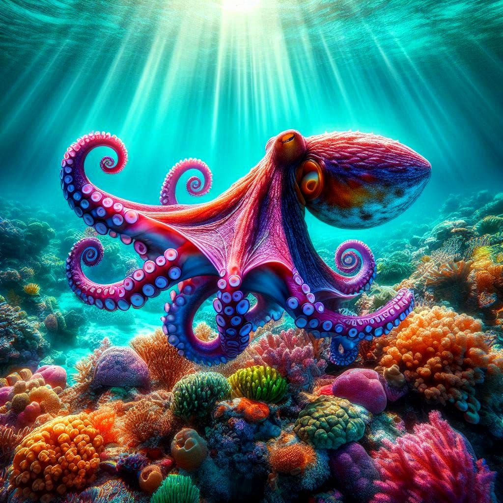 purple octopus in turquoise water
