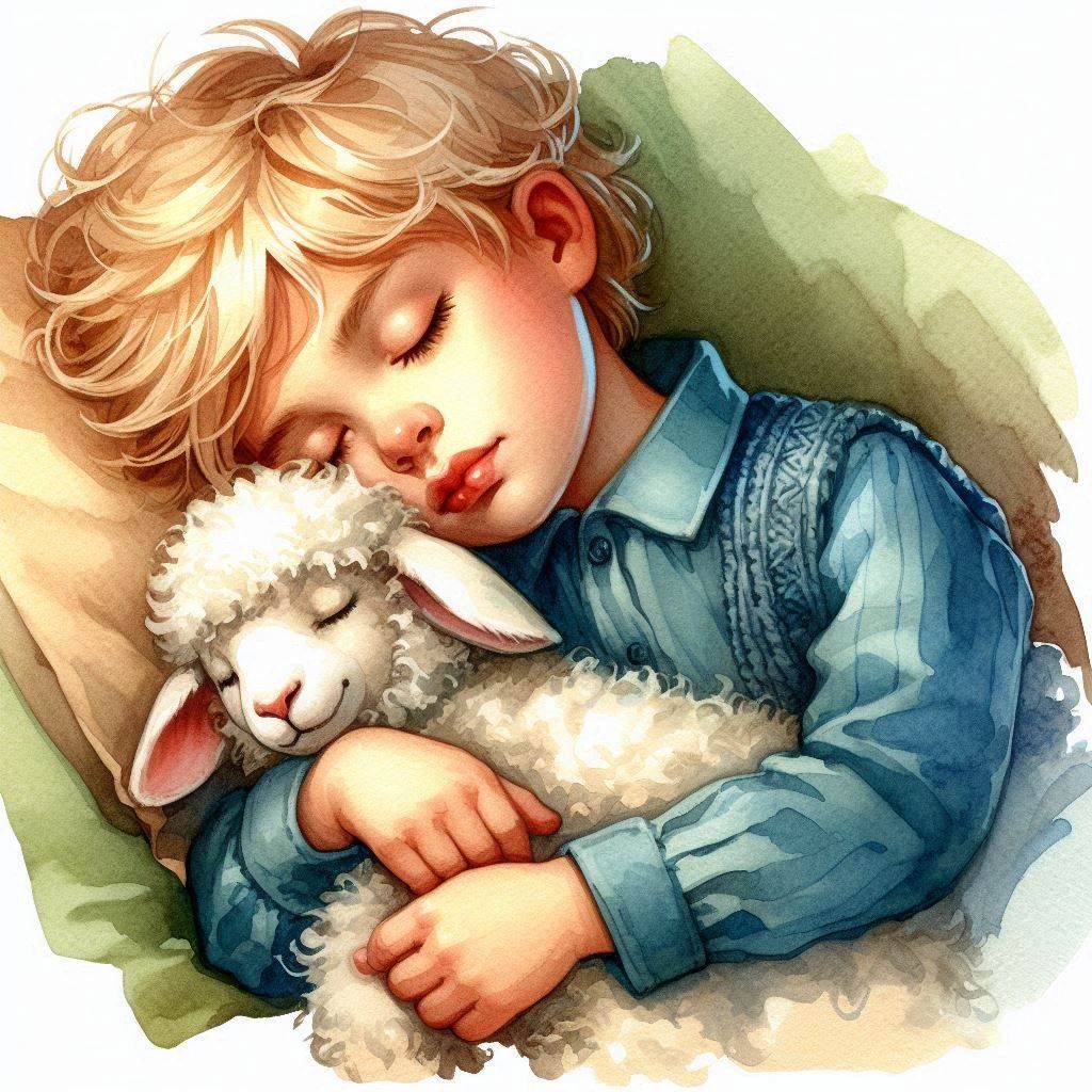 Boy with his Stuffed Lamb Toy, a series