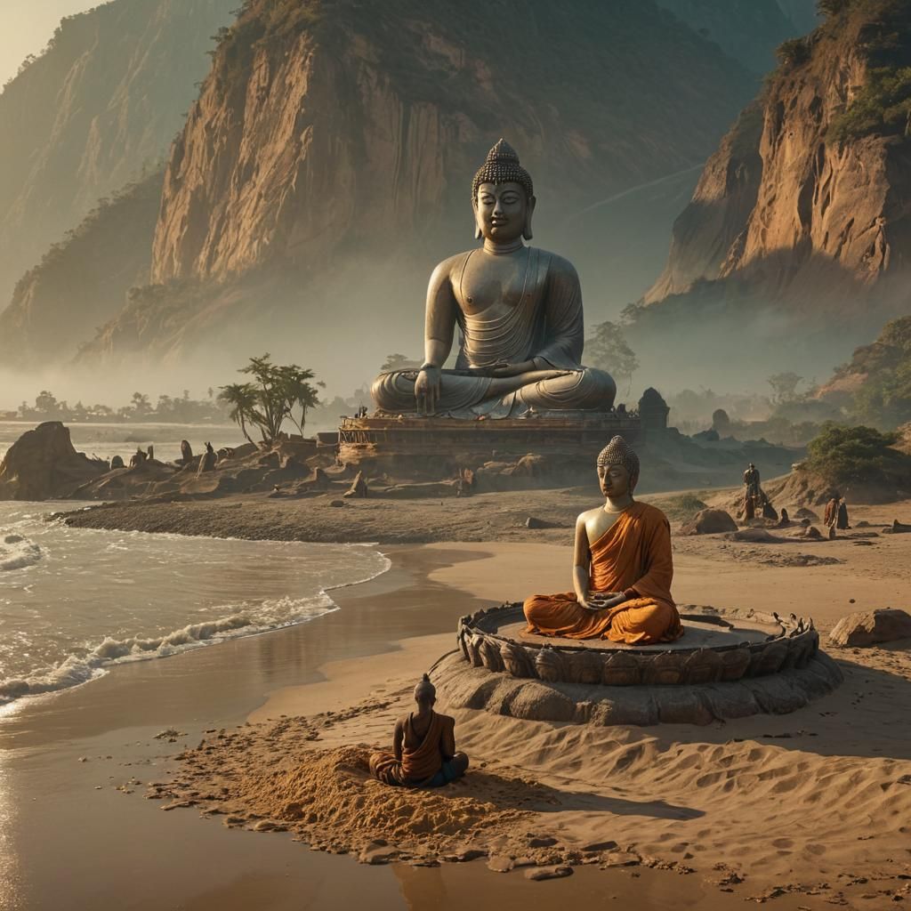 Buddha and Subhuti by Ganges River, Digital Matte Painting