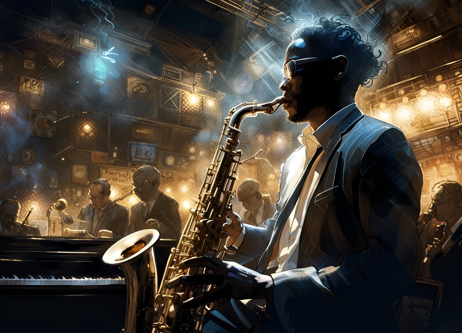 Saxophone player on a jazz bar stage  by @Mike Ritchie