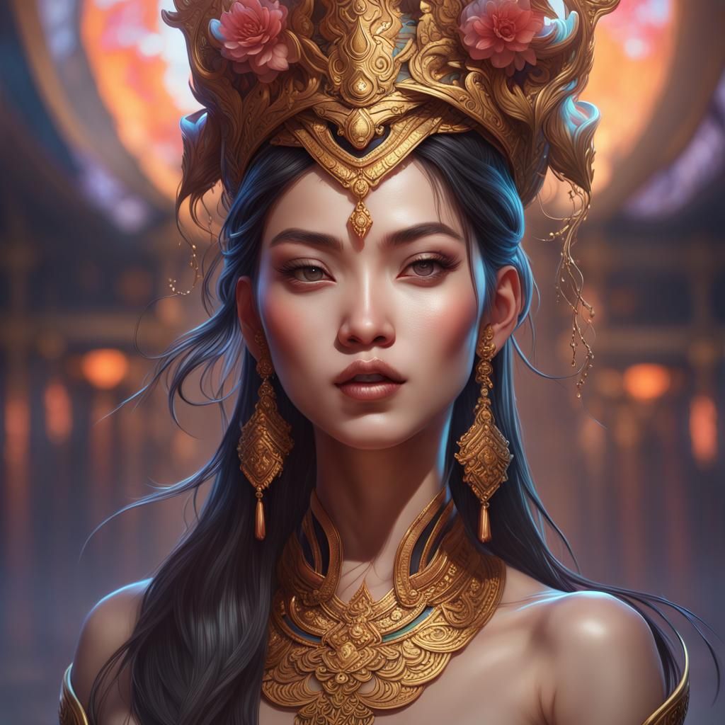 Thai goddess in the style of Zeng Hao head and shoulders portrait, 8k ...