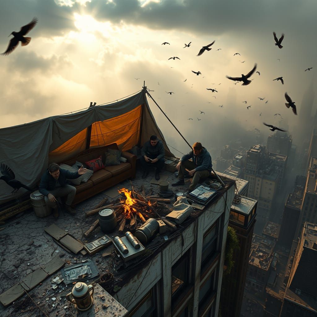 The last of us: A rooftop survival camp atop a crumbling skyscraper.  by @Per Ingvarsson