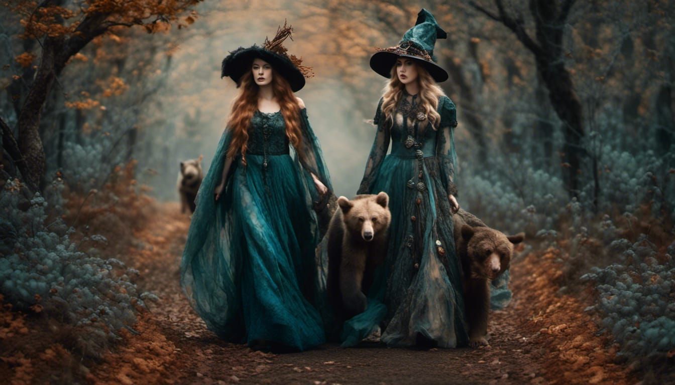 WITCHES STROLLING WITH BEARS