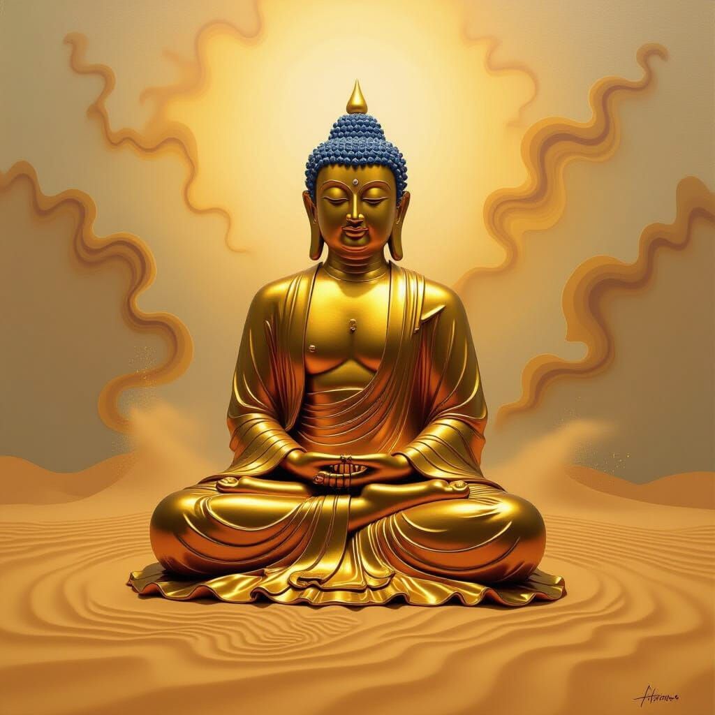 Surreal Buddha in Desert Landscape as Oil Painting