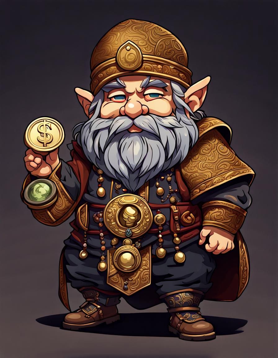 Chibi is a dwarf, has big greedy eyes. A stocky dwarf merchant figure ...