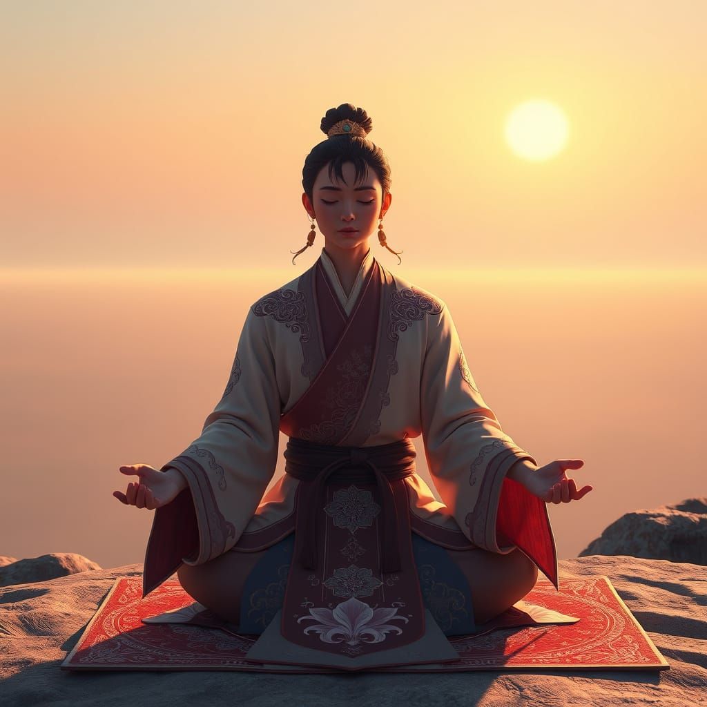 Serene Anime-Inspired Meditator in Perfect Harmony