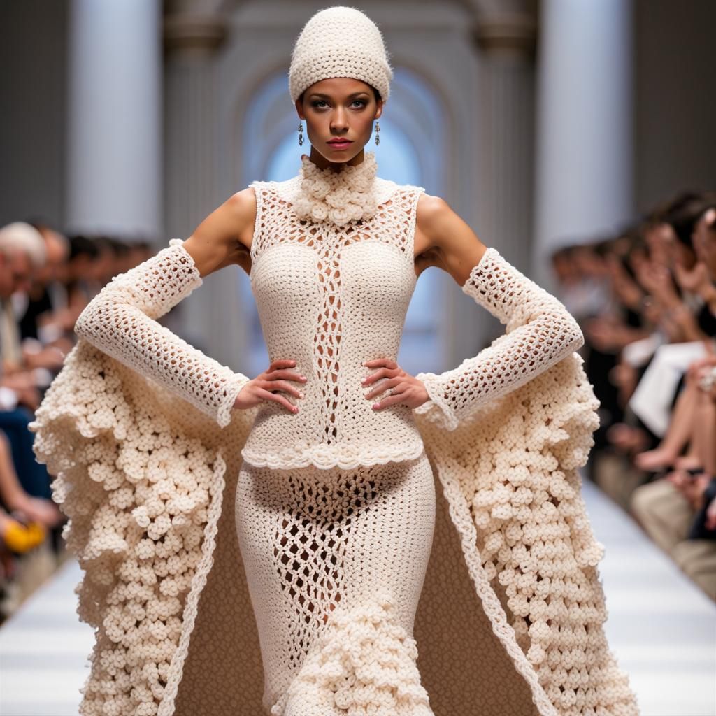 Crochet Haute Couture Fashion Show Runway World - AI Generated Artwork ...